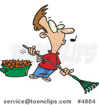 Cartoon Whistling Guy Raking Leaves by Toonaday