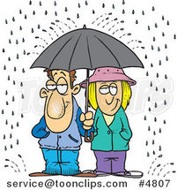 Cartoon Couple Sharing an Umbrella in the Rain by Toonaday