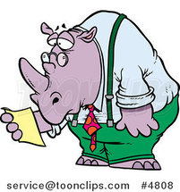 Cartoon Business Rhino Reading a Memo by Toonaday