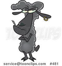 Cartoon Black Sheep with an Earring and Cigarette by Toonaday