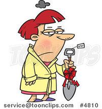 Cartoon Grumpy Lady Holding a Shovel As a Gift by Toonaday