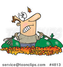 Cartoon Angry Guy Watching Another Leaf Fall on His Pile by Toonaday