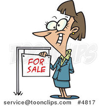 Cartoon Female Realtor by a for Sale Sign by Toonaday