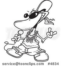 Cartoon Black and White Line Drawing of a Duck Rapper by Toonaday