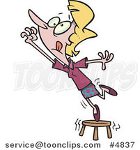 Cartoon Business Woman Standing on a Stool and Reaching by Toonaday