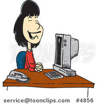 Cartoon Pleasant Receptionist Sitting at Her Desk by Toonaday