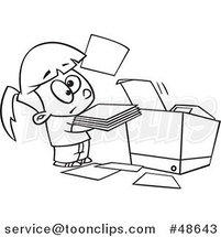 Cartoon Black and White Little Girl Trying to Use a Copier Machine by Toonaday