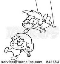 Cartoon Black and White Boy and Girl on a Trapeze by Toonaday