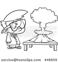 Cartoon Black and White Scientist Boy with a Mushroom Cloud Project by Toonaday