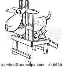 Cartoon Black and White Goat in a Milk Stand by Toonaday