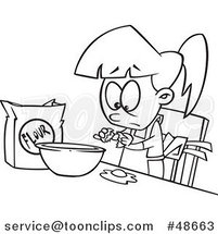 Cartoon Black and White Girl Making Dough by Toonaday