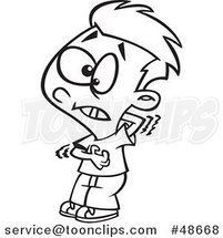 Cartoon Black and White Itchy Boy Scratching His Chest and Back by Toonaday