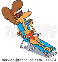Cartoon Lady Sun Bathing and Talking on a Cell Phone by Toonaday