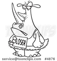 Cartoon Black and White Line Drawing of a Loser Ballerina Rhino by Toonaday