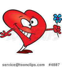 Cartoon Romantic Heart Holding Flowers by Toonaday