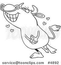 Cartoon Black and White Line Drawing of an Infatuated Bull by Toonaday