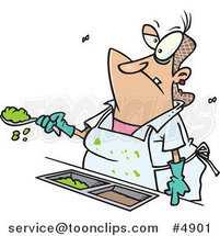 Cartoon Lunch Lady Serving Goop in a School Cafeteria by Toonaday