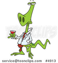 Cartoon Lizard Carrying a Glass of Wine by Toonaday