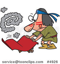 Cartoon Native American Guy Fanning a Fire with an at Smoke Symbol by Toonaday