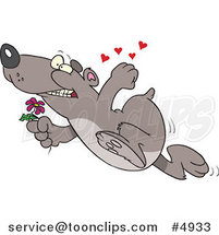 Cartoon Romantic Bear Running with Flowers by Toonaday