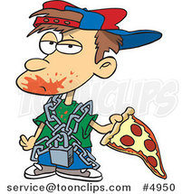 Cartoon Messy Boy Eating Pizza by Toonaday