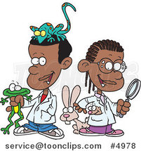 Cartoon Black School Kids in a Science Lab with Animals by Toonaday