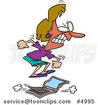 Cartoon Pissed Business Woman Stomping on a Laptop by Toonaday