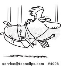 Cartoon Black and White Line Drawing of a Business Man Falling by Toonaday