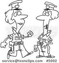 Cartoon Black and White Line Drawing of Two Female Cops by Toonaday
