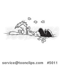 Cartoon Black and White Line Drawing of a Business Man Crashing into the Ground by Toonaday