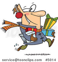 Cartoon Last Minute Christmas Shopper Carrying Gifts by Toonaday
