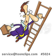 Cartoon Business Man Holding onto a Ladder with One Hand by Toonaday