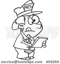Cartoon Black and White Reporter Boy Taking Notes by Toonaday