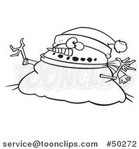 Cartoon Black and White Chubby Christmas Snowman Wearing a Santa Hat by Toonaday