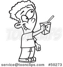 Cartoon Black and White Boy Offering to Share a Juice Box by Toonaday