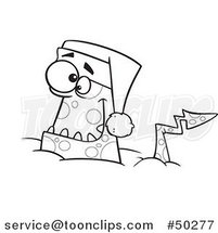 Cartoon Black and White Christmas Monster Wearing a Santa Hat by Toonaday