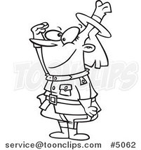 Cartoon Black and White Line Drawing of a Female Royal Canadian Mounted Police Officer by Toonaday