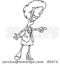 Cartoon Black and White Line Drawing of a Business Woman Laughing and Pointing by Toonaday