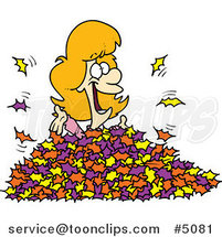 Cartoon Lady Playing in Leaves by Toonaday