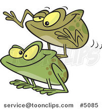 Cartoon Frogs Playing Leap Frog by Toonaday