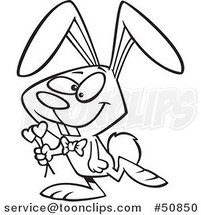 Cartoon Outlined Romantic Valentine Bunny Rabbit Carrying Hearts by Toonaday
