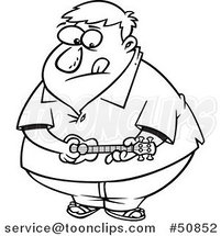 Cartoon Outlined Obese Guy Playing a Ukelele by Toonaday