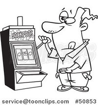 Cartoon Outlined Guy at a Casino Slot Machine by Toonaday