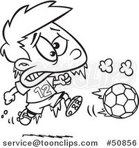 Cartoon Outlined Frozen Boy Playing Soccer by Toonaday