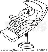 Cartoon Outlined Stubborn Boy in a Dentist Chair by Toonaday