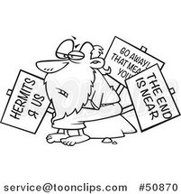 Cartoon Outlined Old Hermit Guy with Signs by Toonaday