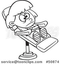 Cartoon Outlined Stubborn Girl in a Dentist Chair by Toonaday