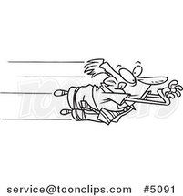 Cartoon Black and White Line Drawing of a Business Man Leaping by Toonaday