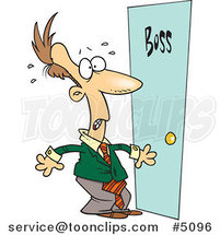 Cartoon Leary Business Man by a Door by Toonaday
