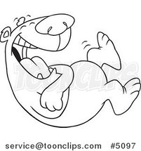 Cartoon Black and White Line Drawing of a Bear Laughing by Toonaday